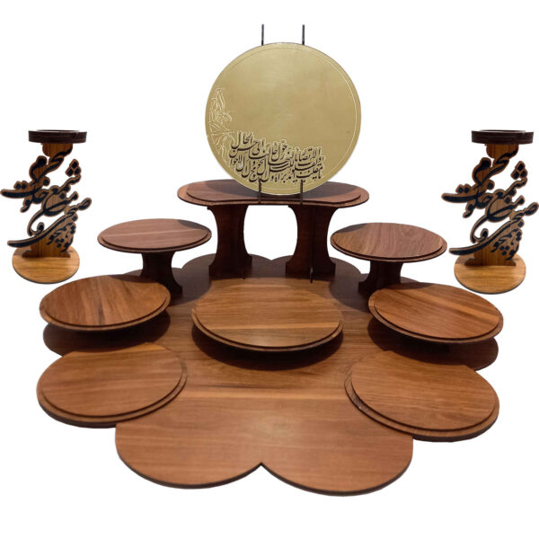 Wooden Haft Seen Set for Nowruz Festivities with Calligraphy Candle Holder