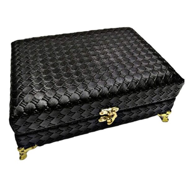 Wooden Sewing Kit Organizer with Faux Leather Accent