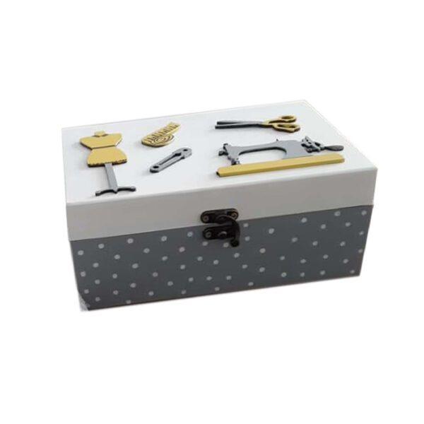 Wooden Sewing Box with 3 Compartments in Gray