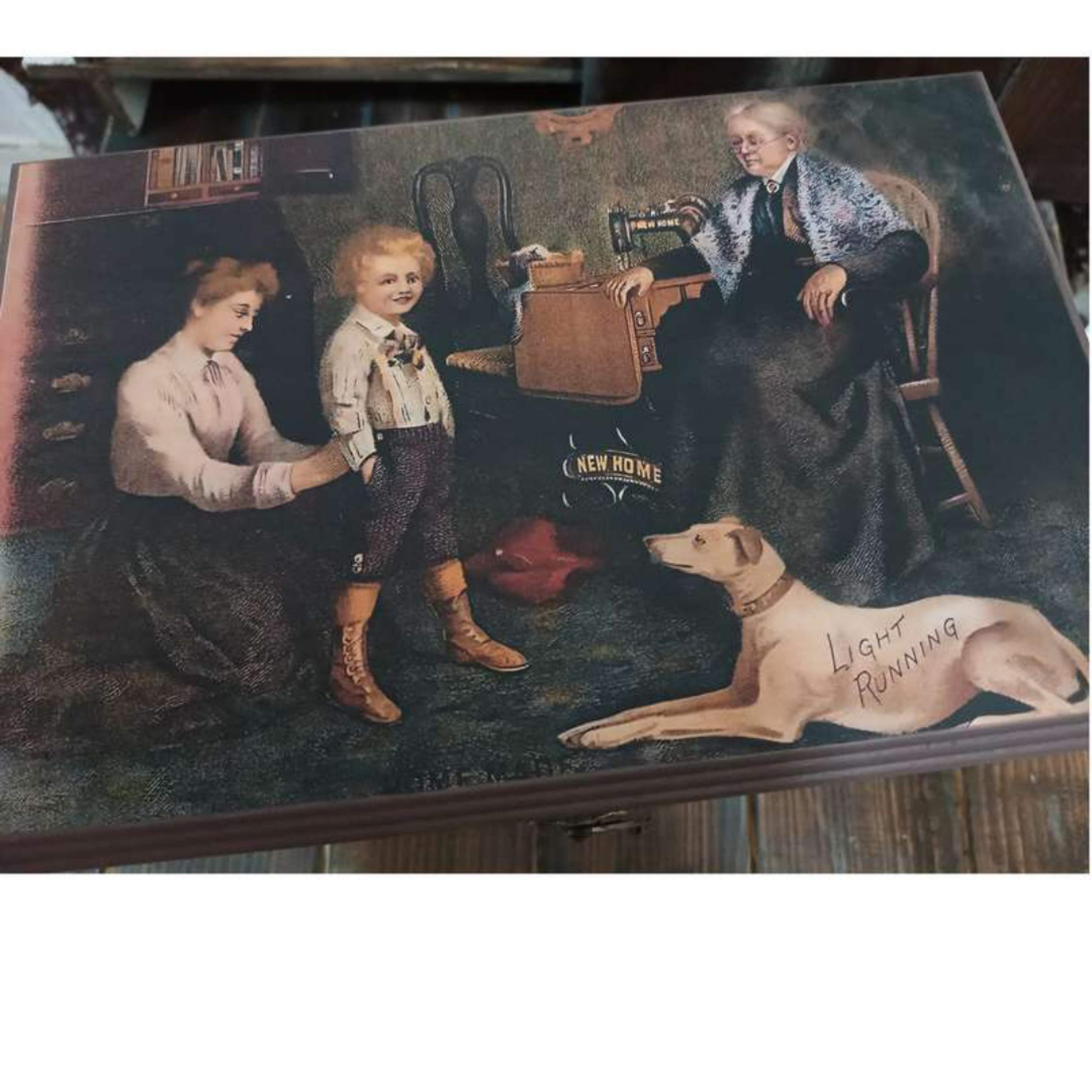 Wooden Sewing Box with Decorative Printed Design