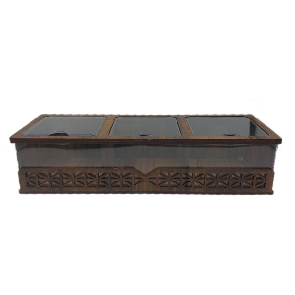 Compact Tea Organizer with 3 Storage Sections – Wood Finish