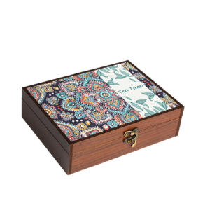 Wooden Tea Bag Organizer Box 4-Compartment Traditional Persian Design