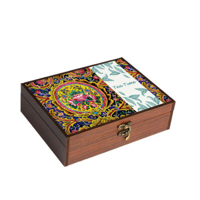 Wooden Tea Bag Organizer Box 4-Compartment Yellow Traditional Design