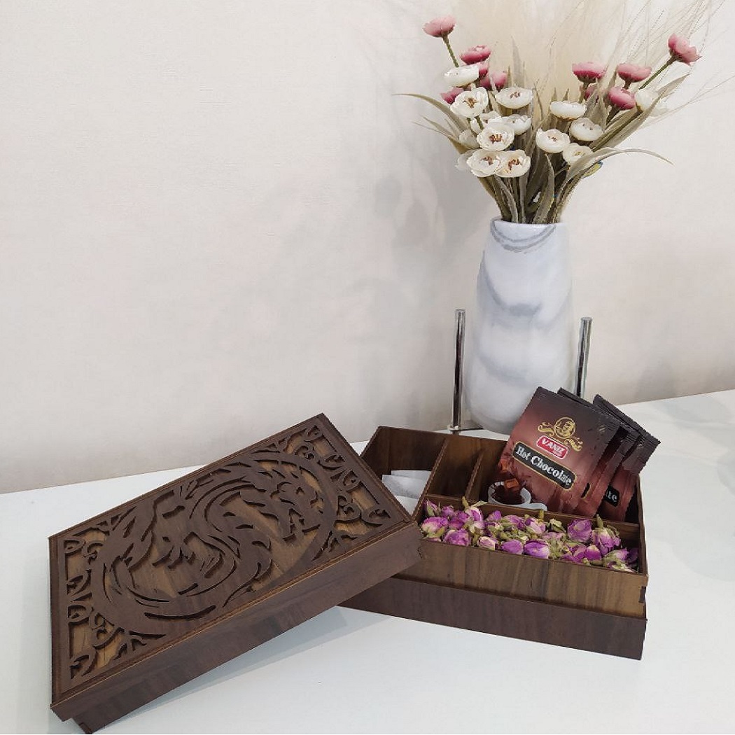 Tea Organizer with Four Slots and Matching Coasters