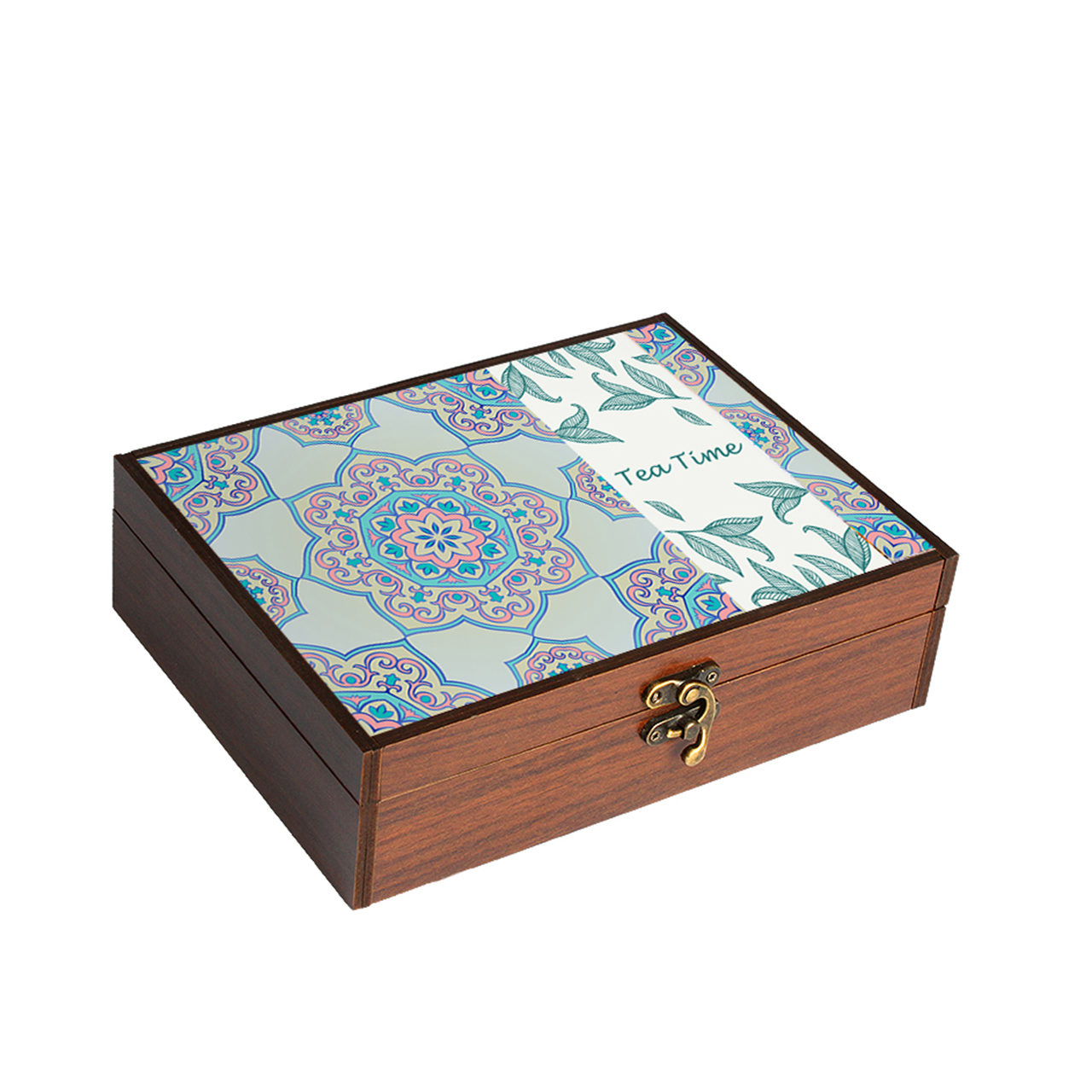 Wooden Tea Bag Organizer Box 4-Compartment with Persian Elegance