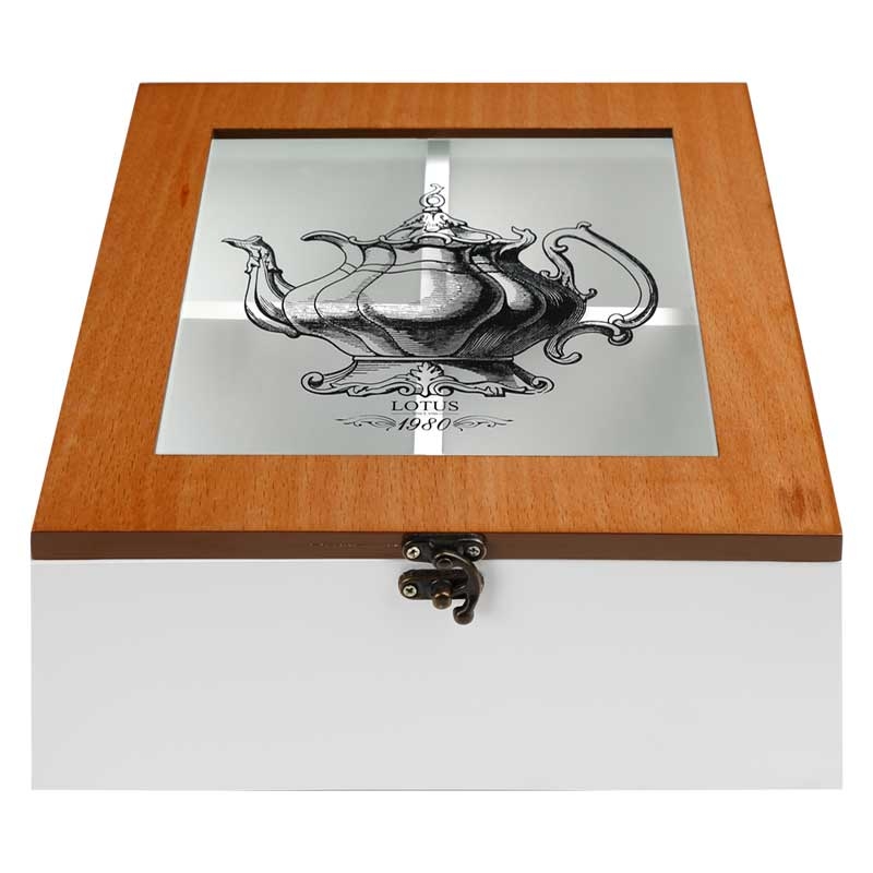 Tea Storage Box with See-Through Lid and 4 Compartments
