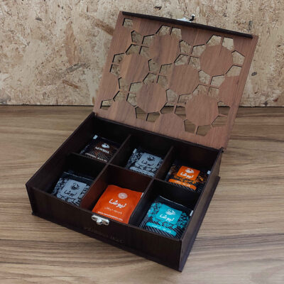 Multi-Functional Wooden Tea Box with 6 Compartments