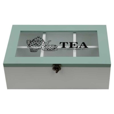 White and Turquoise 6-Compartment Tea Bag Holder