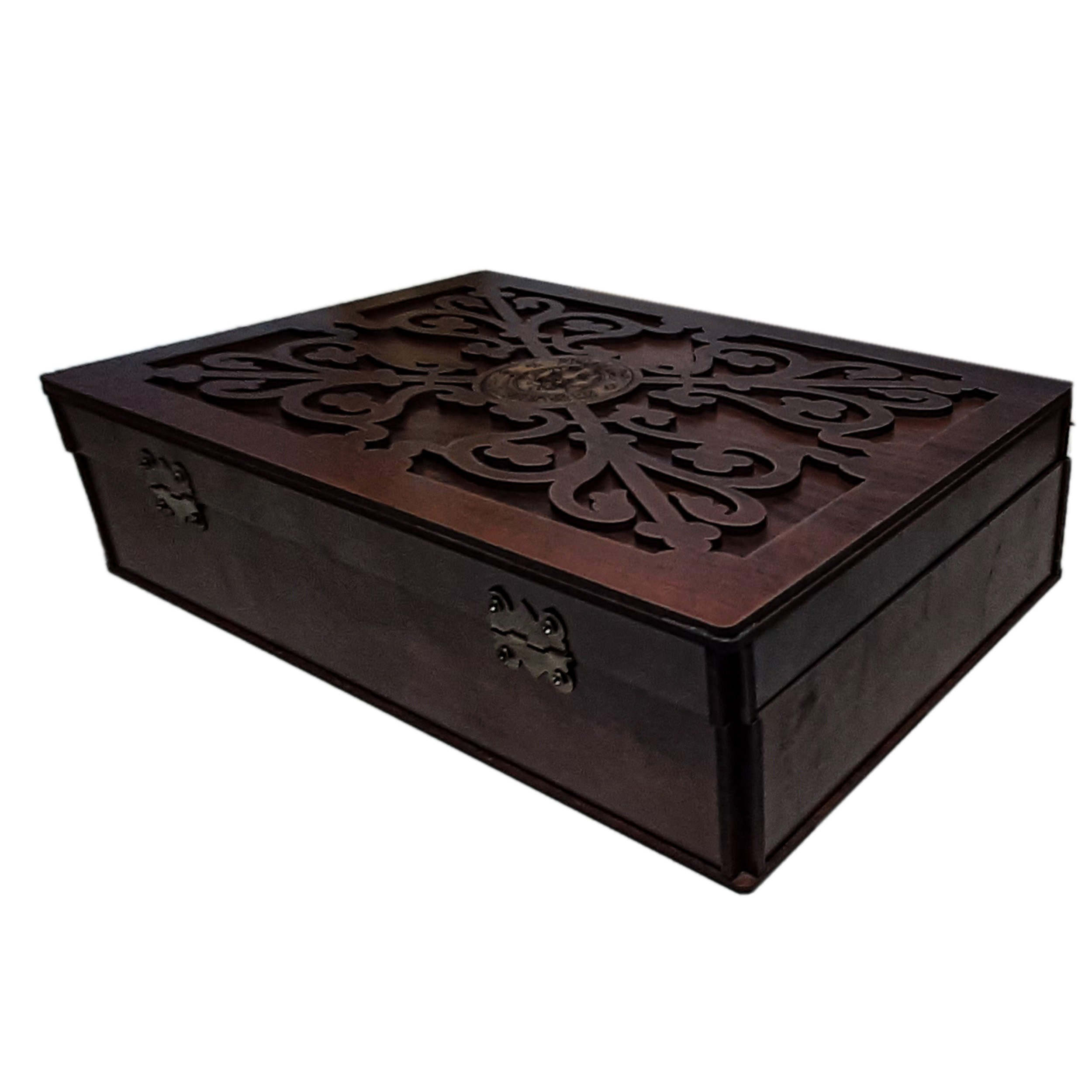 Seven-Compartment Wooden Tea Box in Warm Brown