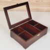 Wooden Tea Bag Organizer Box with Clear Top Window