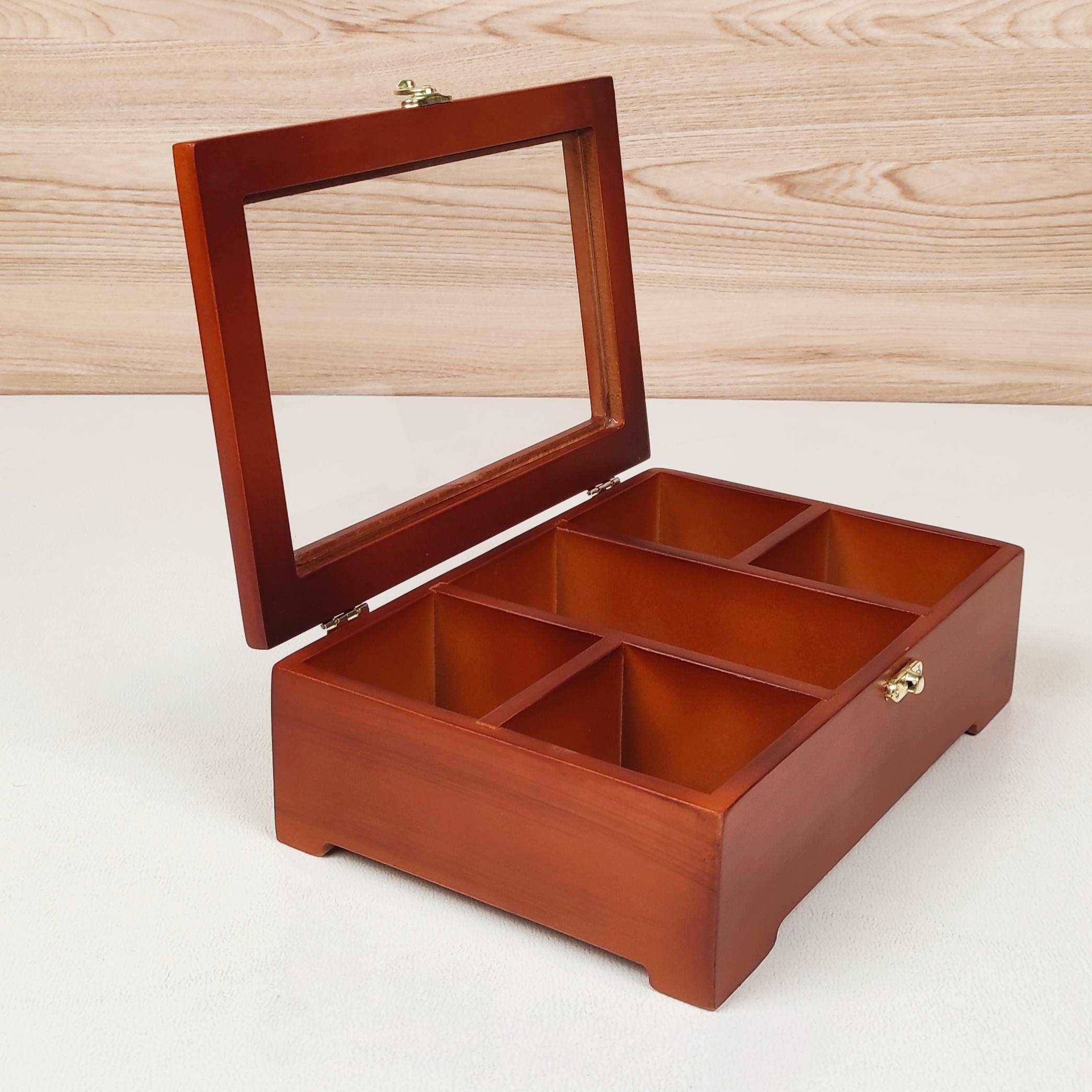 Wooden Tea Box with Clear Viewing Window