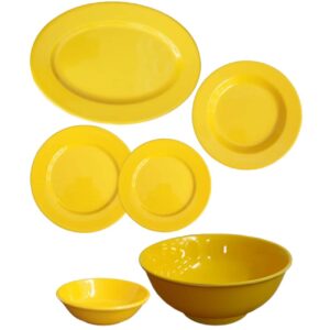 Yellow Melamine Dinnerware Set for 6 Break Resistant