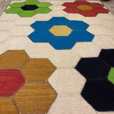 Artisanal Persian Wool Kilim Rug Handwoven Floral Cream