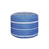 Artisanal Round Pouf with White & Blue Fabric