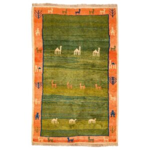 Authentic Persian Gabbeh Wool Rug Handwoven in Fars Bordered Animal Motifs