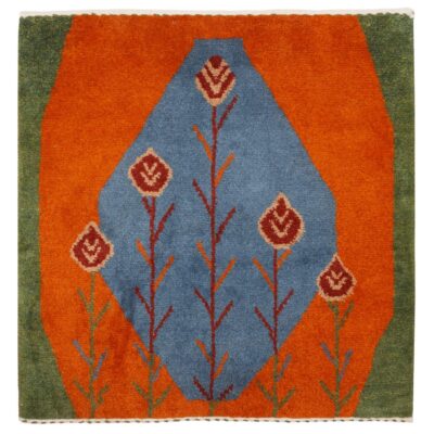 Genuine Persian Gabbeh Wool Rug Handwoven  in Shiraz Floral Blue