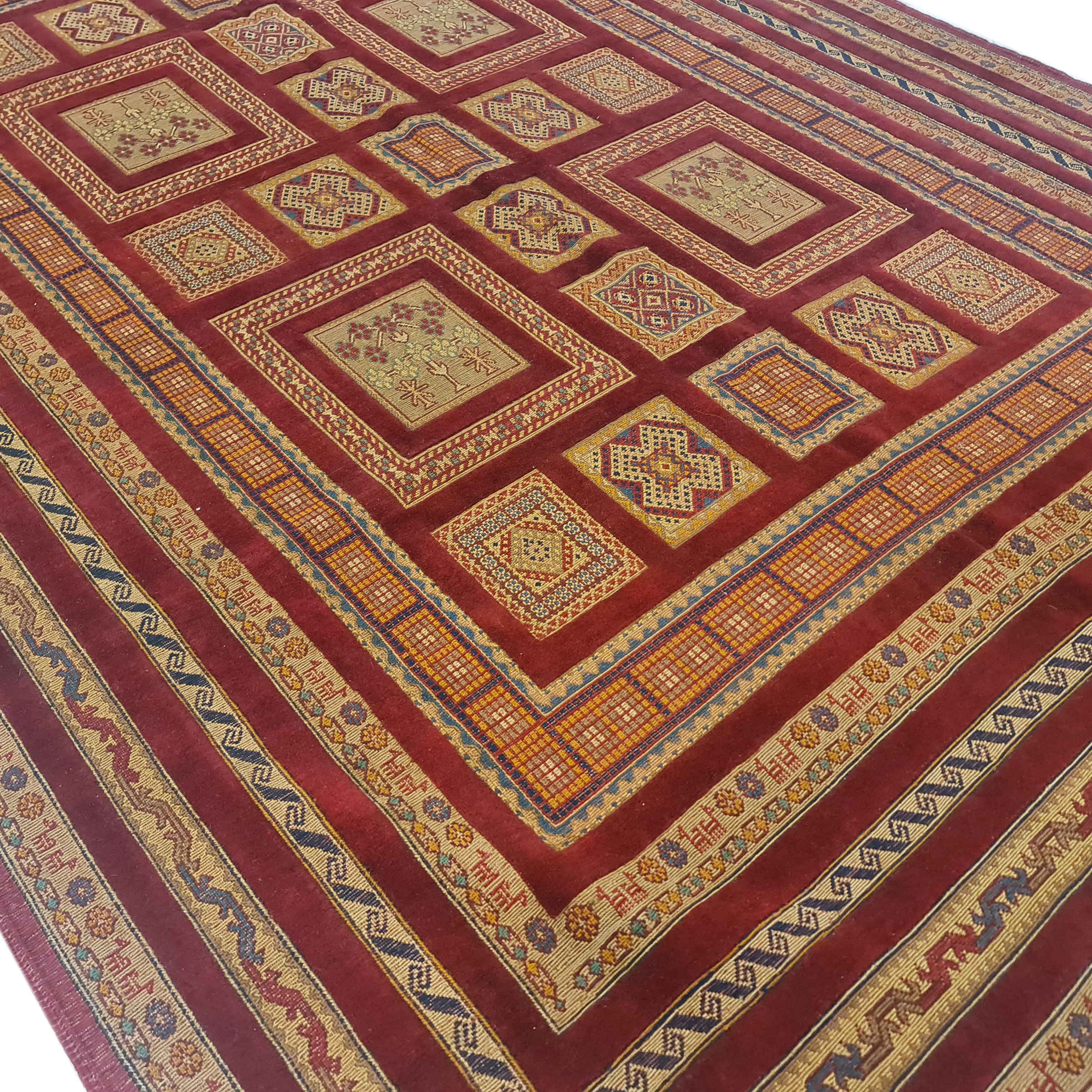 Authentic Persian Wool Kilim Rug Handwoven Geometric Brick Red