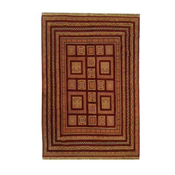 Authentic Persian Wool Kilim Rug Handwoven Geometric Brick Red