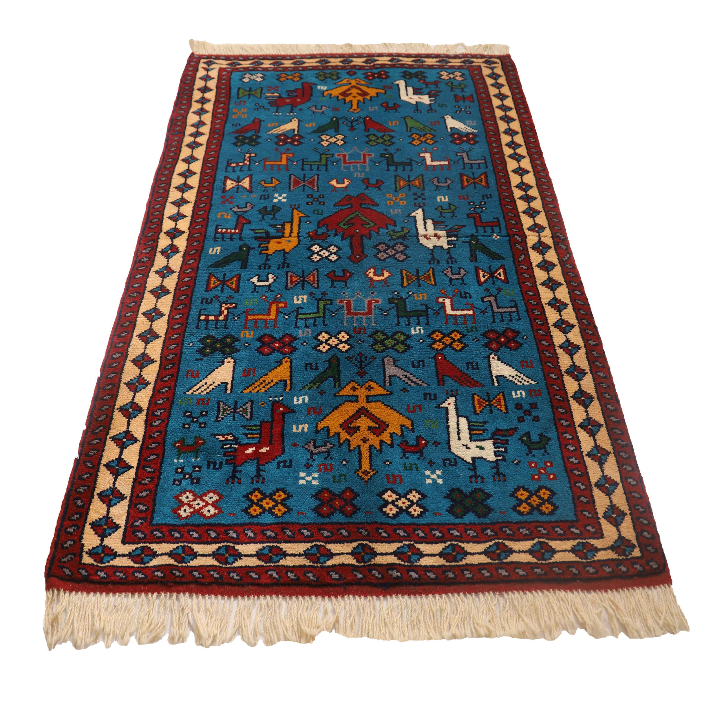 Authentic Persian Wool Carpet Hand-Knotted in Khorasan Animal Motifs Blue