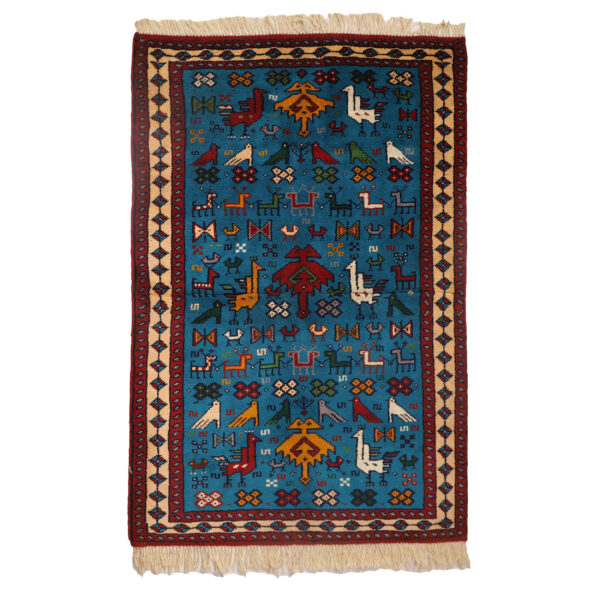 Authentic Persian Wool Carpet Hand-Knotted in Khorasan Animal Motifs Blue