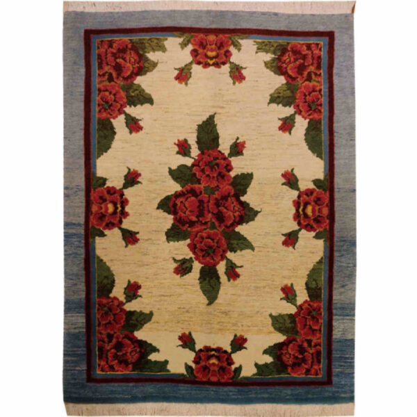 Authentic Persian Wool Carpet Hand-Knotted in Shiraz Floral Cream