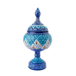 Copper Sugar Bowl Handcrafted with Blue Persian Minakari