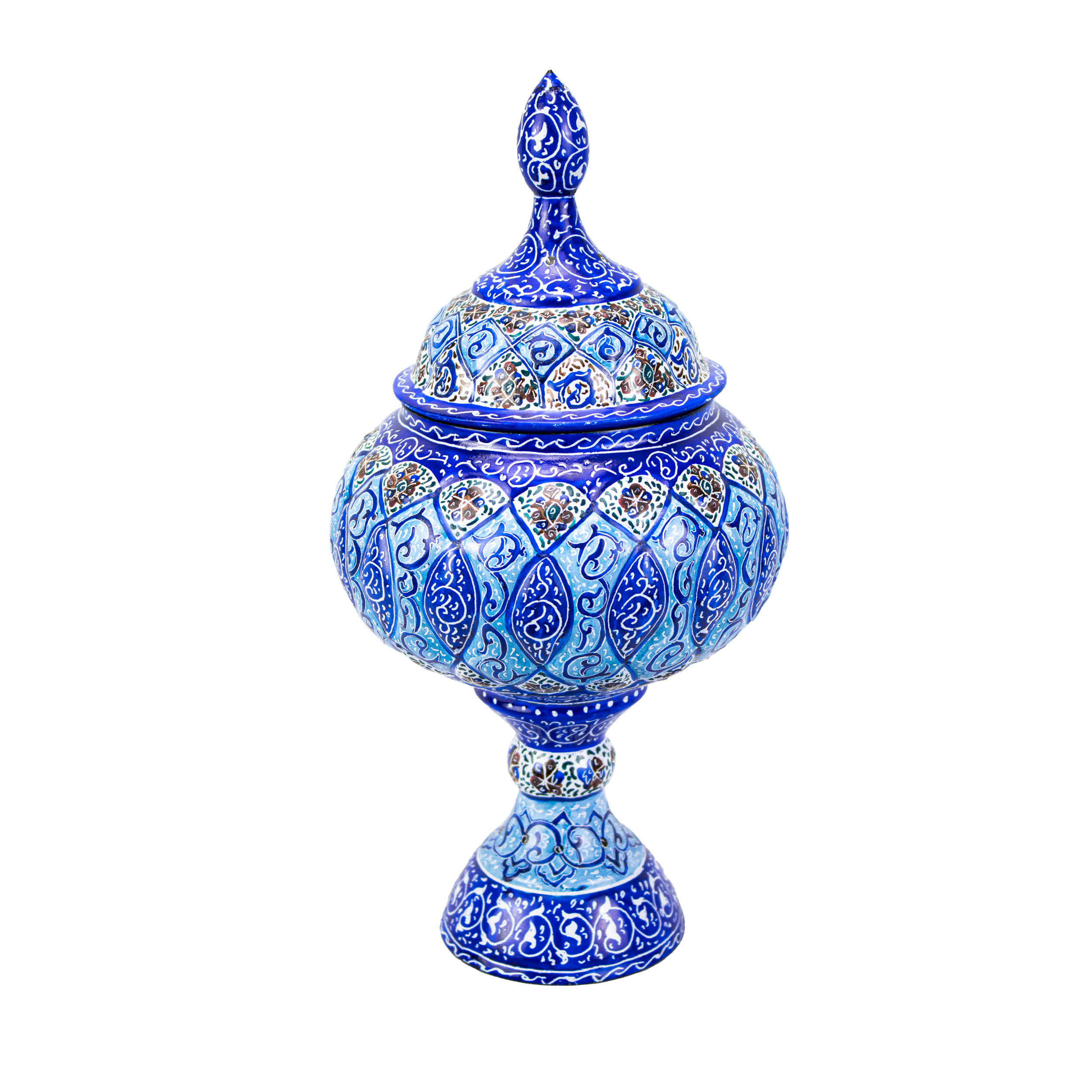 Handcrafted Persian Copper Sugar Bowl with Lid - Minakari Enameled