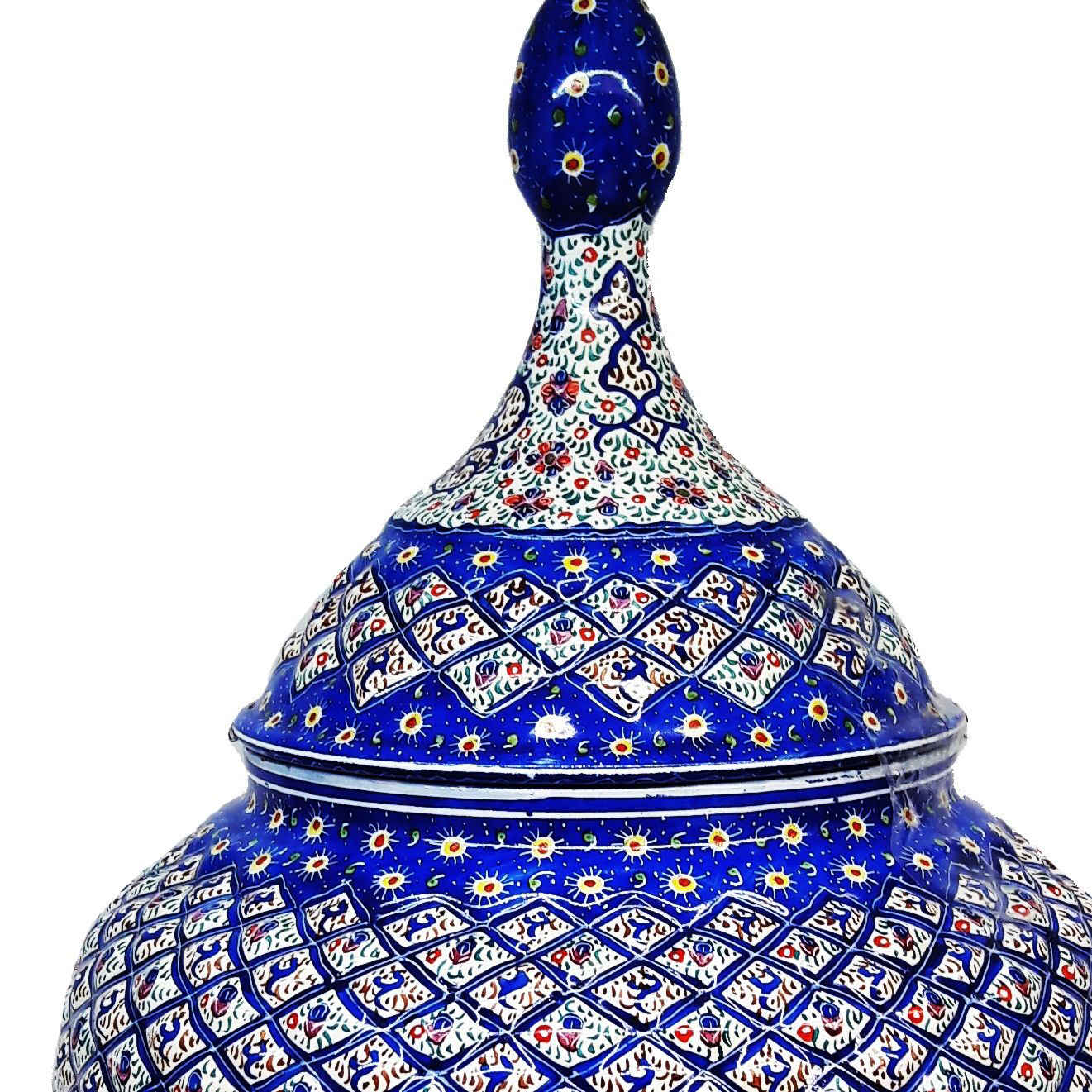 Handcrafted Persian Copper Sugar Bowl with Lid – Minakari Enameled Elegance