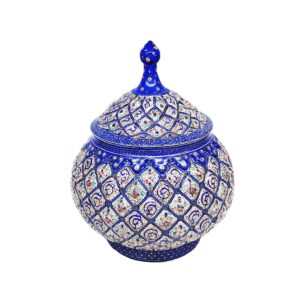 Copper Sugar Bowl with Intricate Blue Persian Minakari