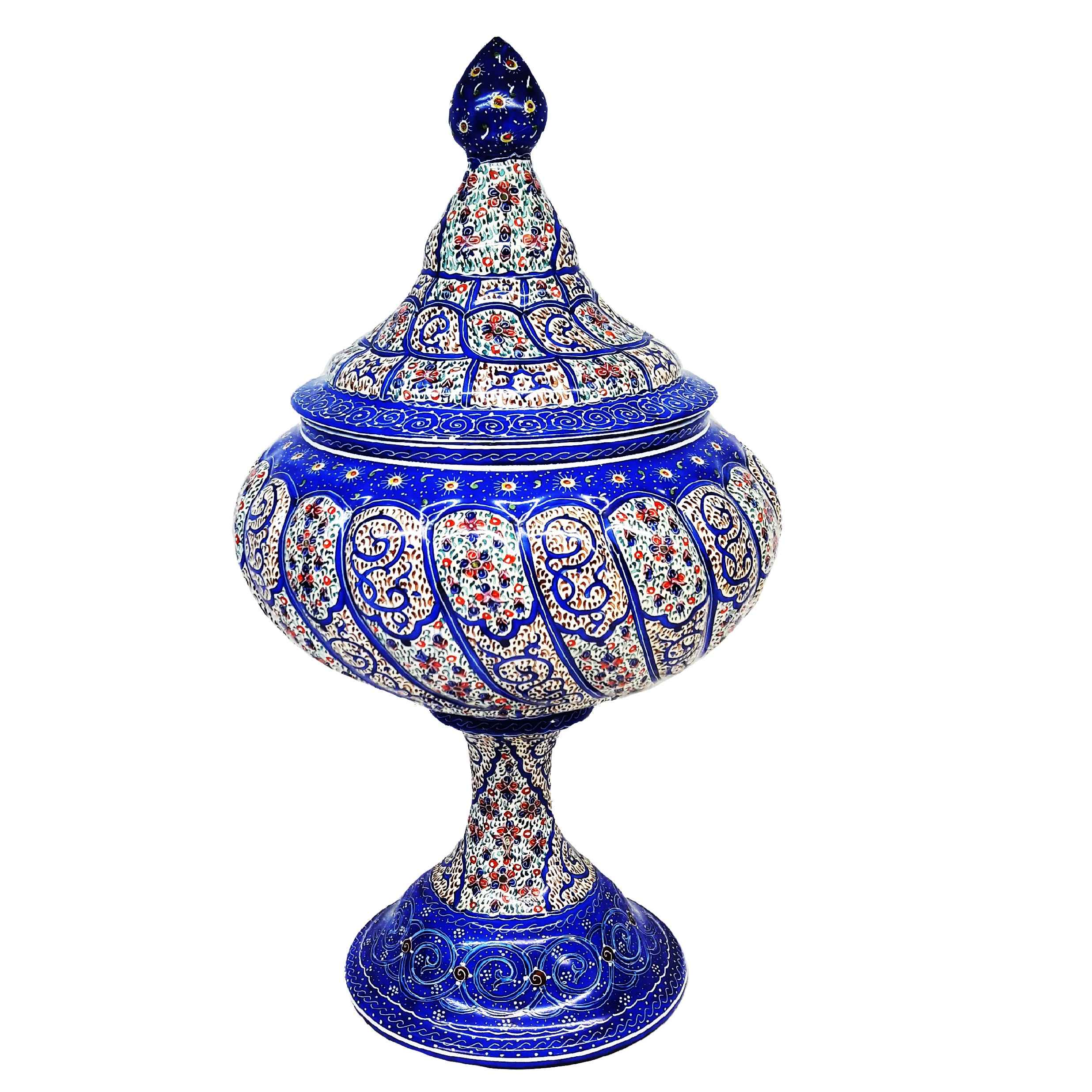 Handcrafted Persian Copper Sugar Bowl with Lid - Minakari Enameled Elegance