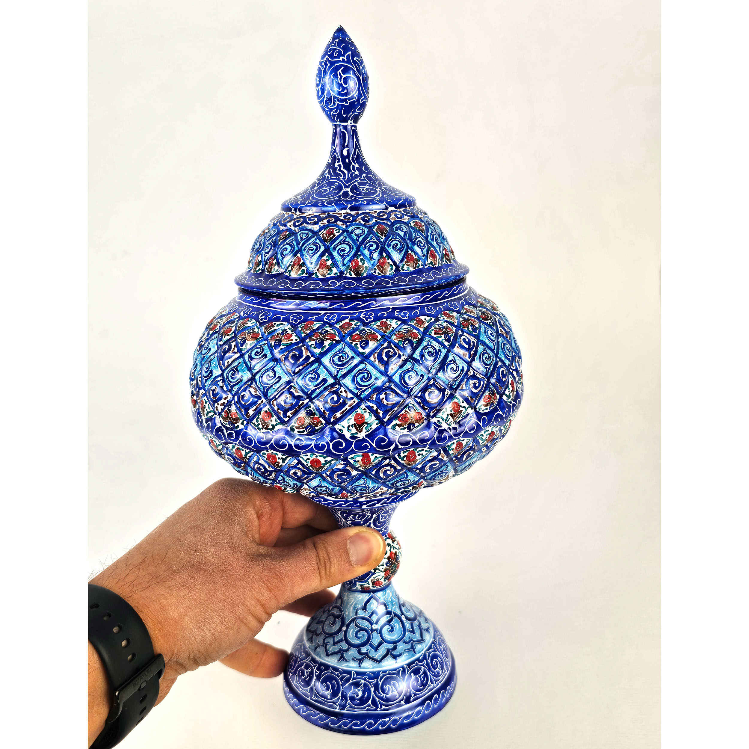 Handcrafted Persian Copper Sugar Bowl with Lid – Minakari Enameled Eslimi