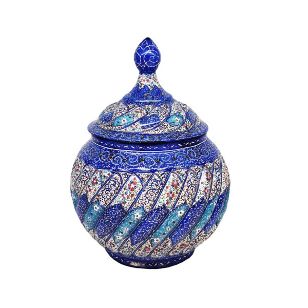 Handcrafted Persian Copper Sugar Bowl with Lid - Minakari Enameled