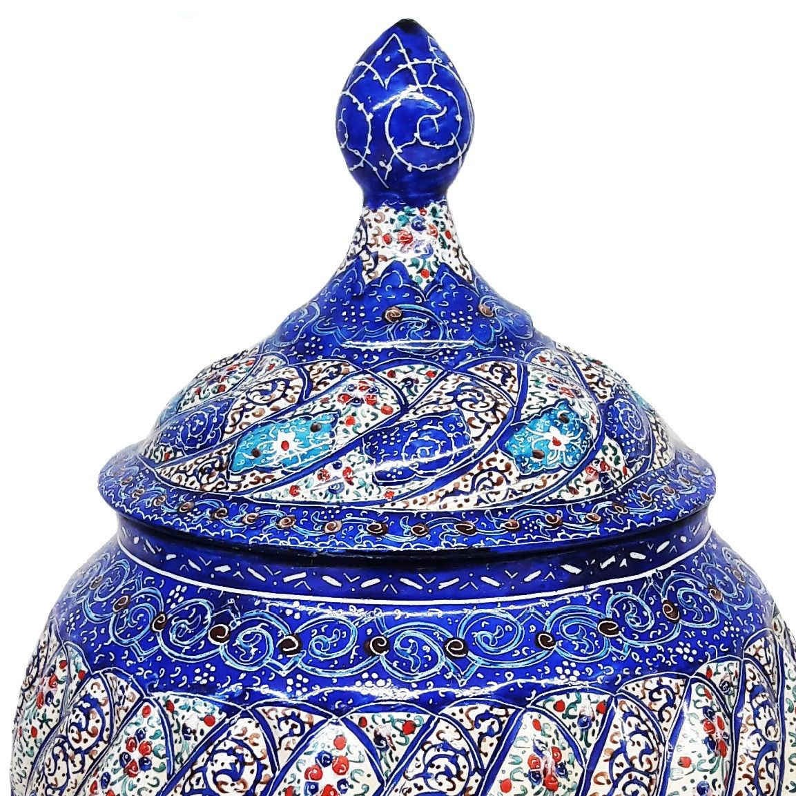 Handcrafted Persian Copper Sugar Bowl with Lid – Minakari Enameled