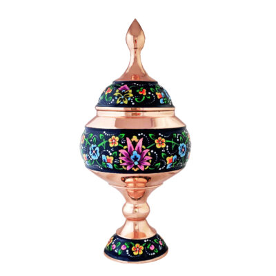 Handcrafted Persian Copper Sugar Bowl with Lid – Minakari Enameled Floral
