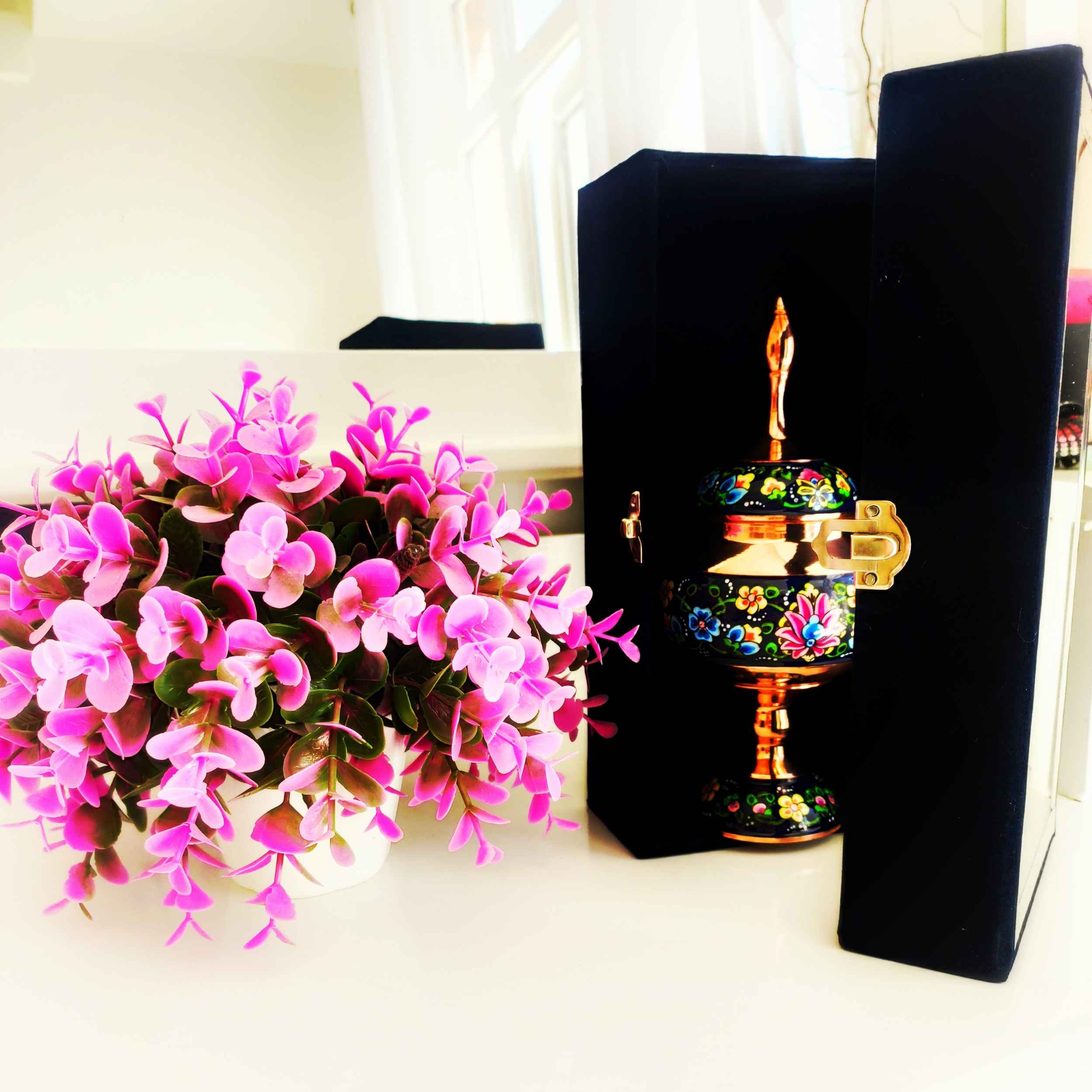 Handcrafted Persian Copper Sugar Bowl with Lid – Minakari Enameled Floral