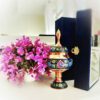 Handcrafted Persian Copper Sugar Bowl with Lid - Minakari Enameled Floral