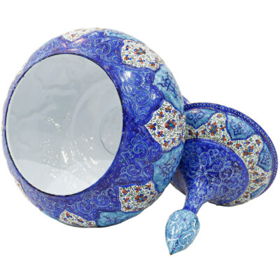 Handcrafted Persian Copper Sugar Bowl with Lid – Minakari Enameled Blue