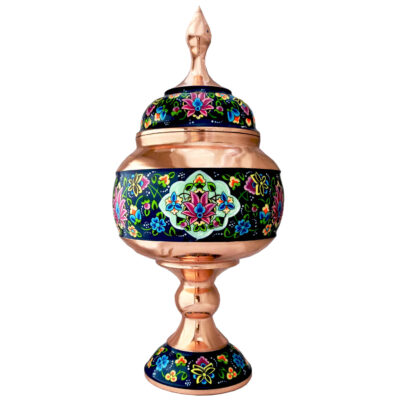 Handcrafted Persian Copper Sugar Bowl with Lid – Minakari Enameled Pardaz