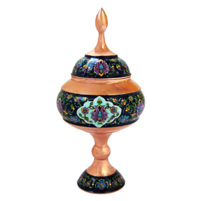 Handcrafted Persian Copper Sugar Bowl with Lid – Minakari Enameled Pishvaz