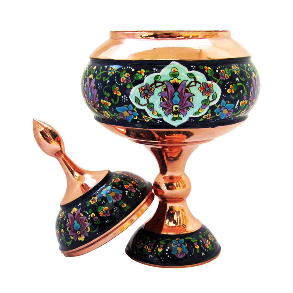 Handcrafted Persian Copper Sugar Bowl with Lid – Minakari Enameled Pishvaz