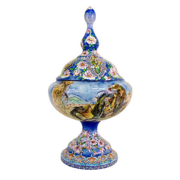 Handcrafted Persian Copper Sugar Bowl with Lid - Minakari Enameled Tarkibi