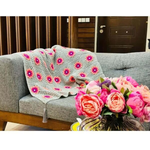 Crochet Throw for Sofa and Bed Floral Bohemian