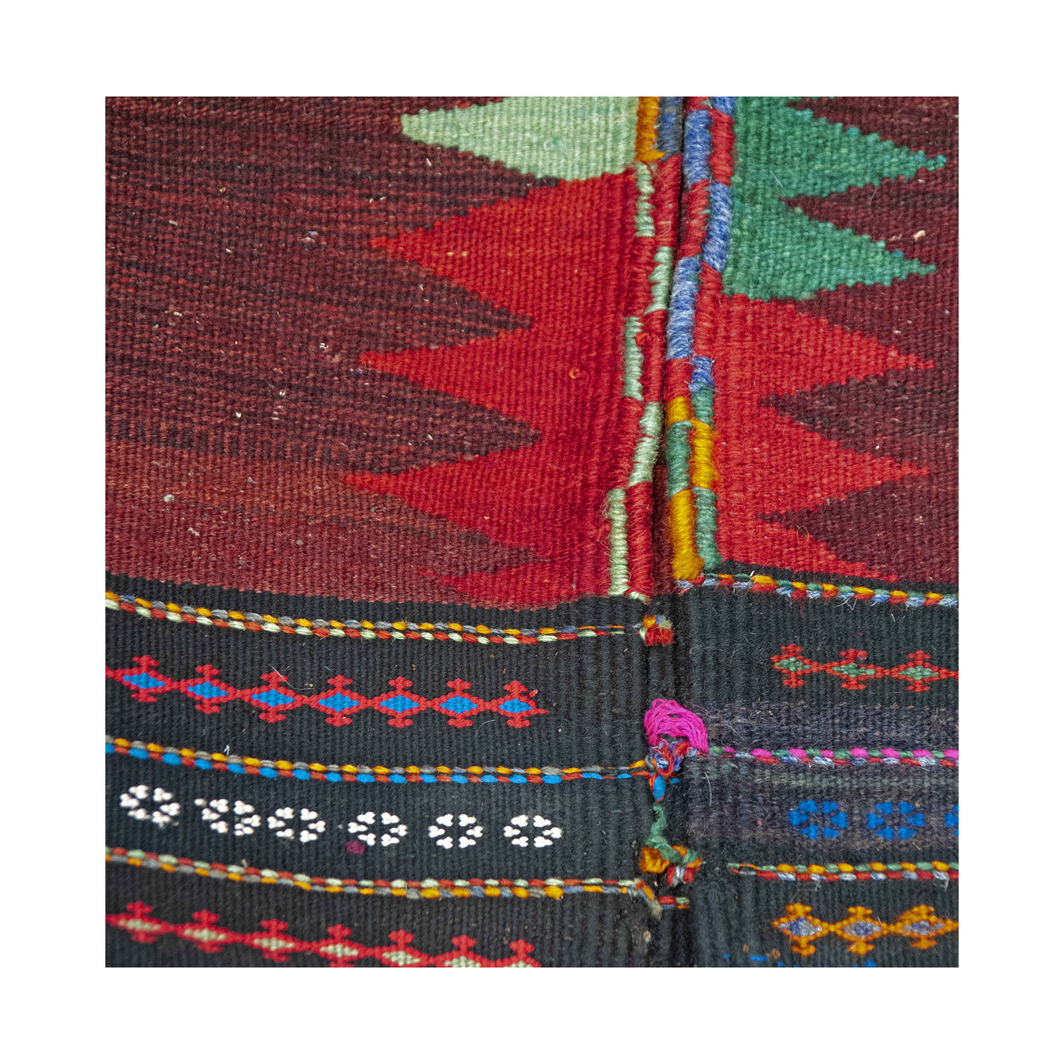 Genuine Persian Cotton Kilim Rug Handwoven in Kerman Crimson
