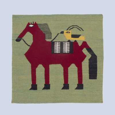 Genuine Persian Wool Kilim Rug Handwoven Horse & Bird Light Green