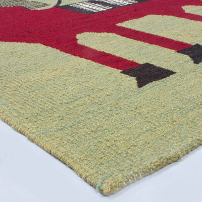 Genuine Persian Wool Kilim Rug Handwoven Horse & Bird Light Green