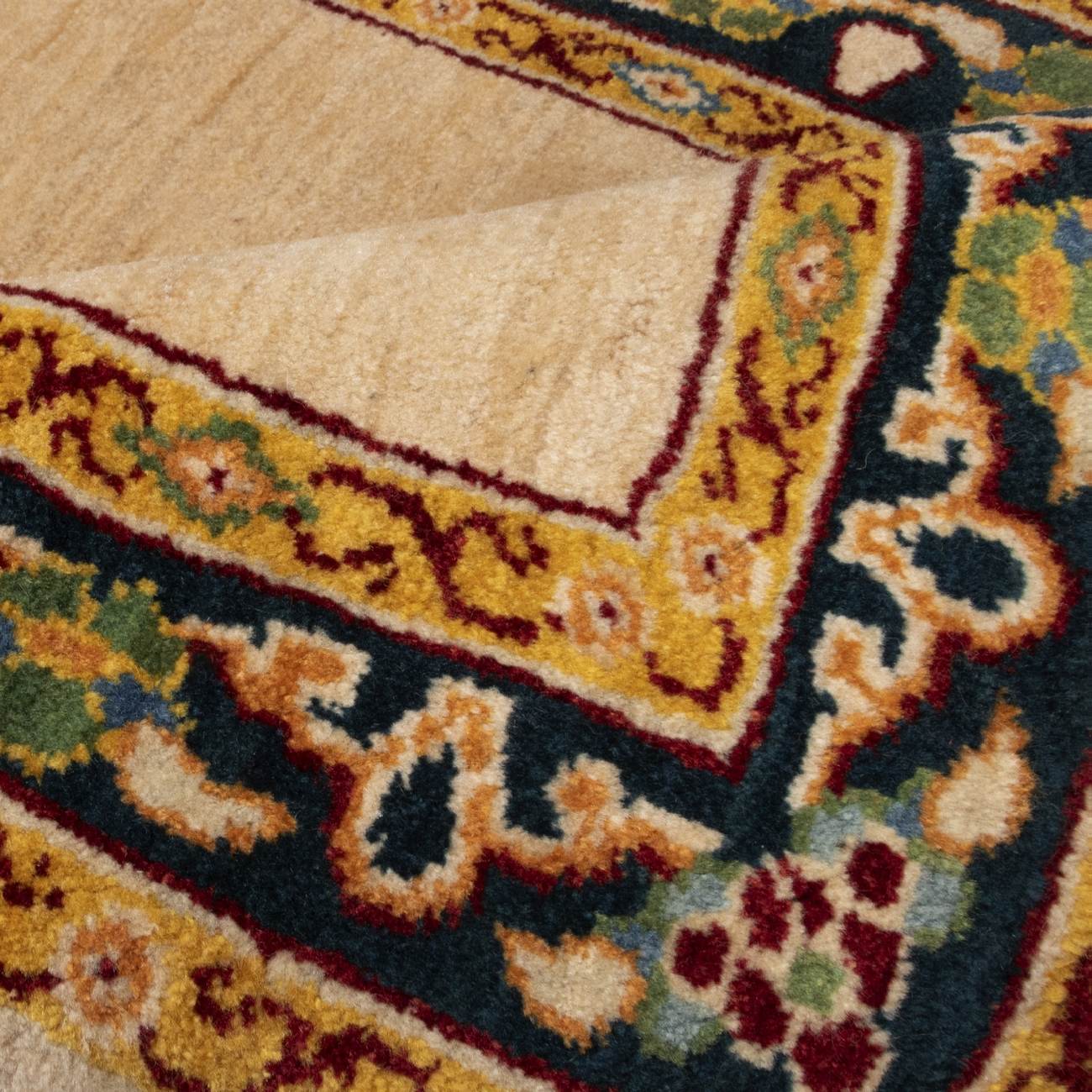 Genuine Persian Wool Carpet Hand-Knotted Bordered Cream