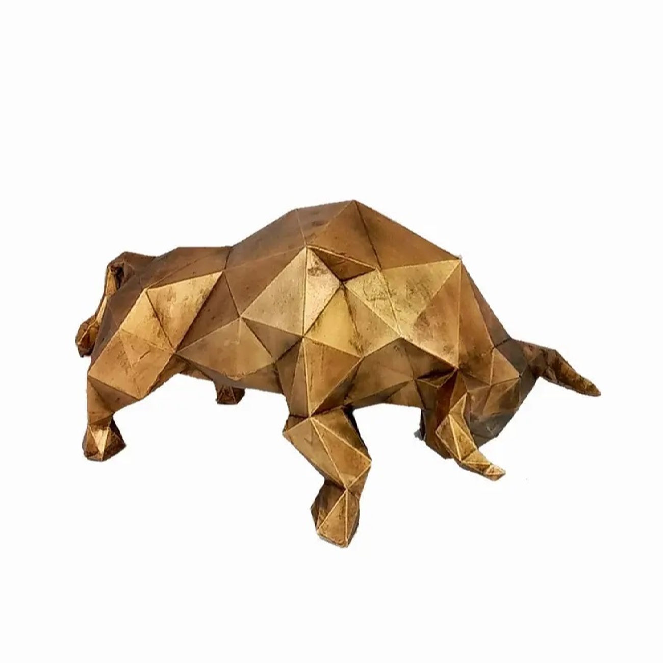 Geometric Golden Buffalo Cubism Figurine - Stylish Accent