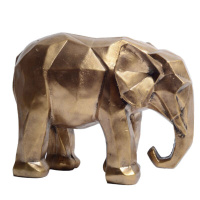 Geometric Golden Elephant Cubism Figurine – Artistic Sculpture