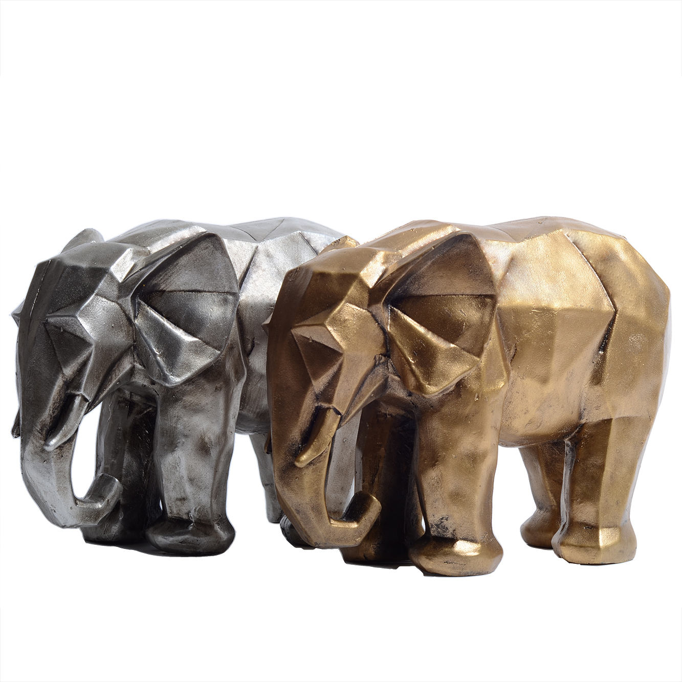 Geometric Golden Elephant Cubism Figurine – Artistic Sculpture