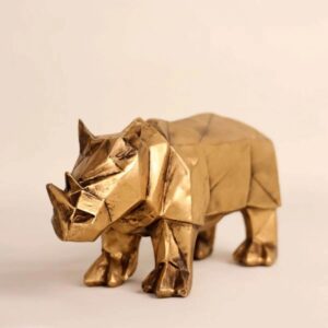 Geometric Rhinoceros Figurine Golden for Home Decor